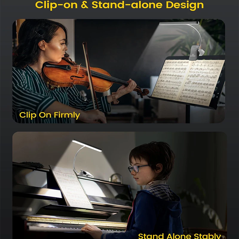 Super Bright LED Clip-On Music Stand Light - Eye-Caring, USB-C Rechargeable, Dimmable Piano Lamp