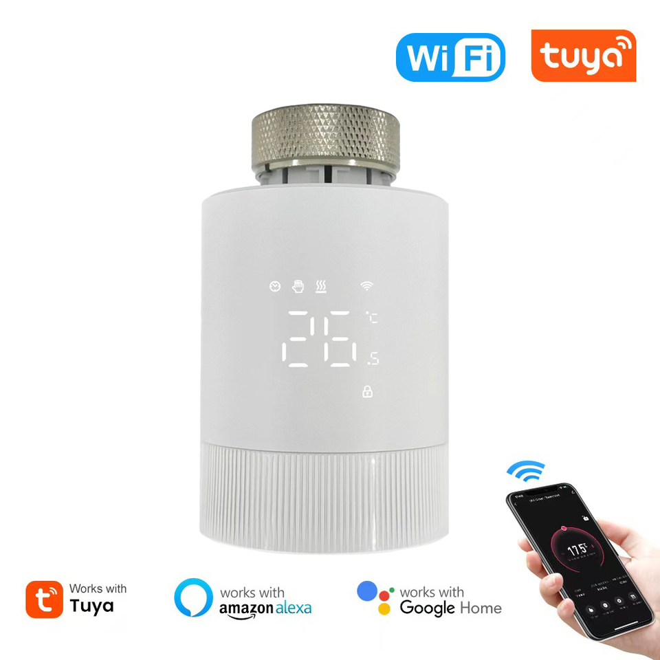 RKHK Tuya Smart Home WiFi Thermostatic Radiator Valve Head TRV Thermostat Temperature Controller Works With Alexa Google Home