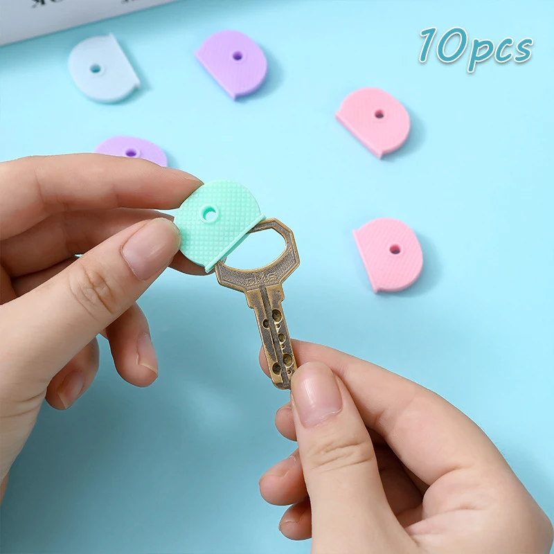 Silicone Elastic Key Cover Keychain Hollow Soft Key Locks Cover Waterproof Keys Cap Pendant Identification 10pcs