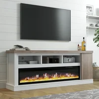 75” Fireplace TV Stand with 60” Electric Fireplace, Chunky Entertainment Center with Wood Grain, Color Clash Entertainment Stand 1