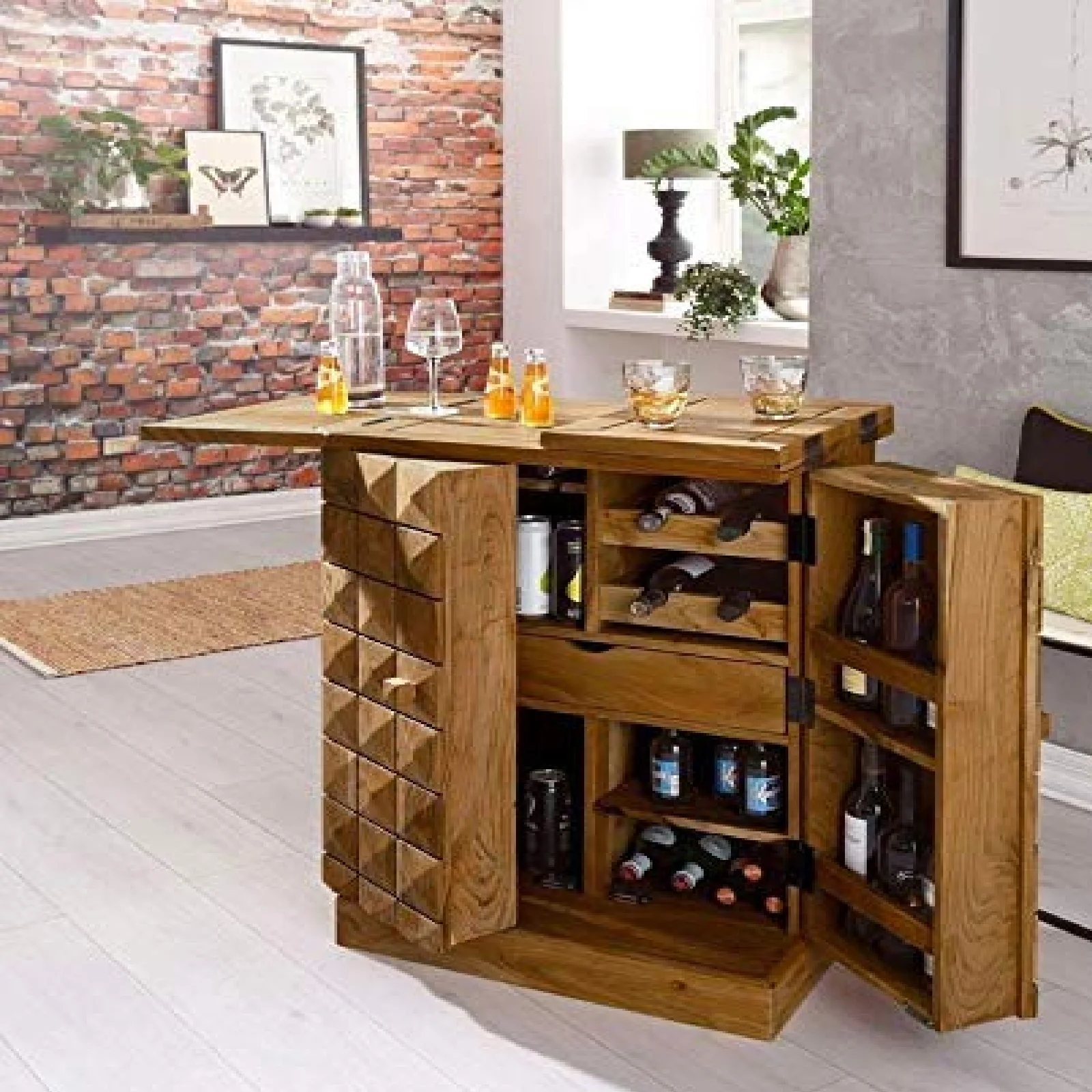 Mini Bar Cabinet Wine Storage Rack with Drawer & Glass Holder For Bar Table Display Shelf for Living Room Home furniture