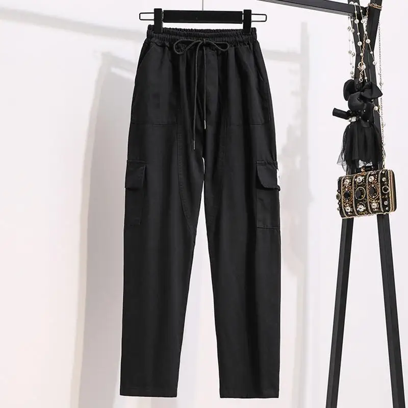 100% Cotton Women Casual Pants New Arrival 2021 Autumn Korean Style All-match Loose Elastic Waist Ladies Straight Trousers cargo pants Pants & Capris