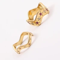 High End PVD Non Tarnish Red Clear Color Zircon Wave-shaped Ring Stainless Steel Ring for Women 1