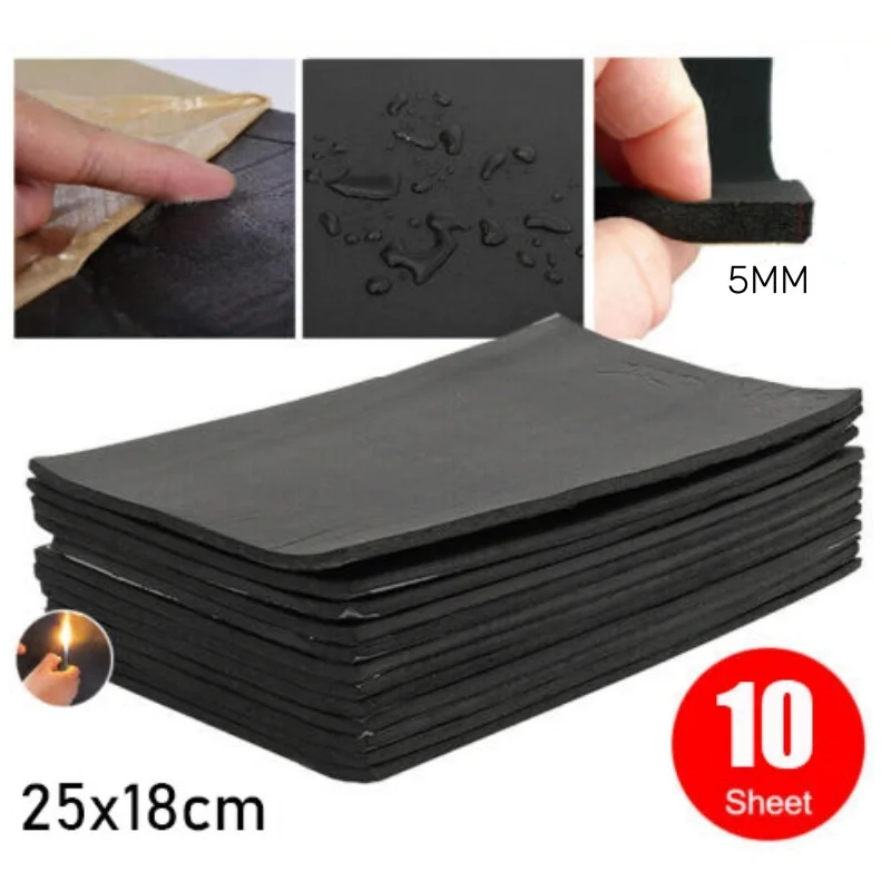 Cars Sound Proofing Deadener Foam Self Adhesive Auto Interior Heat Insulation Soundproof Cotton Mat 5mm 10 Sheets 25*18cm sound proof mat sound insulation mat soundproofing cotton sound insulation cotton sound absorbing foam soundproofing foam heat insulation mat sound deadener mat