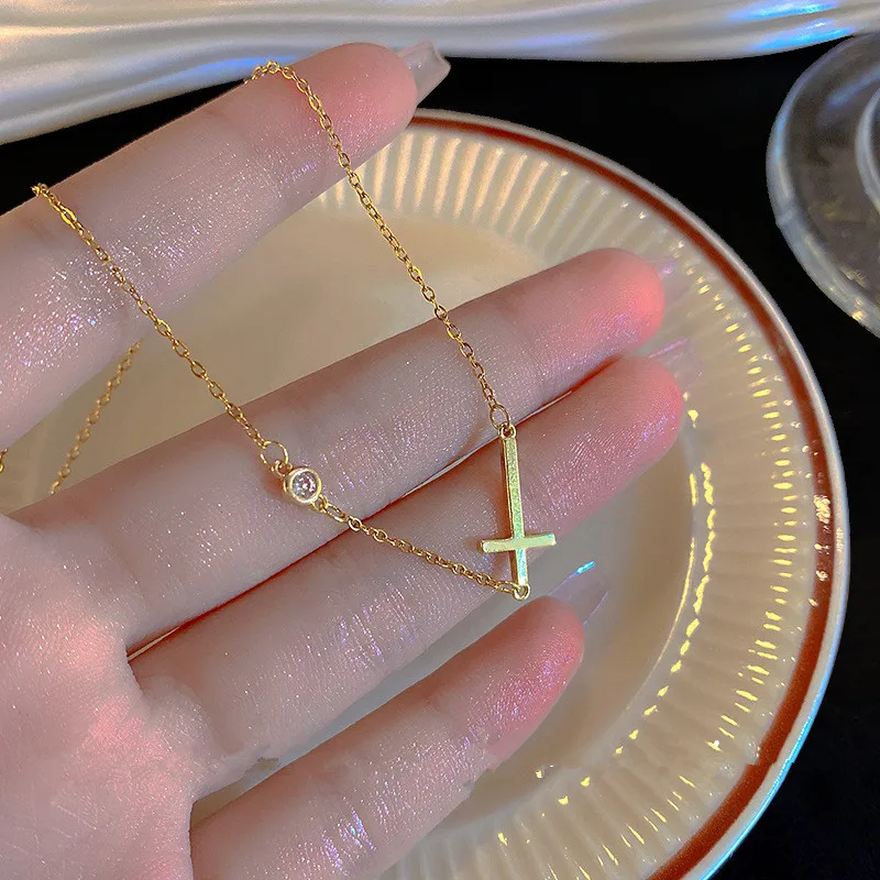 Fashion Trend Stainless Steel Cross Zircon Necklace Women Jewelry Party Premium Gift women jewelry