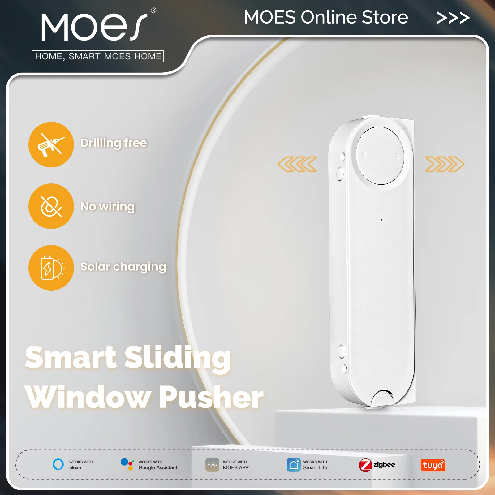 MOES Tuya ZigBee Smart Sliding Window Pusher Automatic Opener Closer Solar Charging App Remote Control Support Alexa Google Home 1