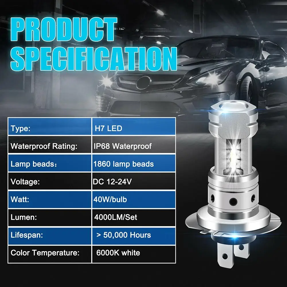 H4 80w 4000lm 6000K-6500K Led Headlight Bulb Kit High Low Beam Super-bright  Bulb With Lens Car Modified Parts 