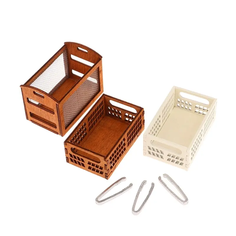 1Set 1:12 Dollhouse Miniature Wooden Bread Rack Cake Shelf Storage Box/Basket With Baking Clip DollHouse Scene Decor Accessories