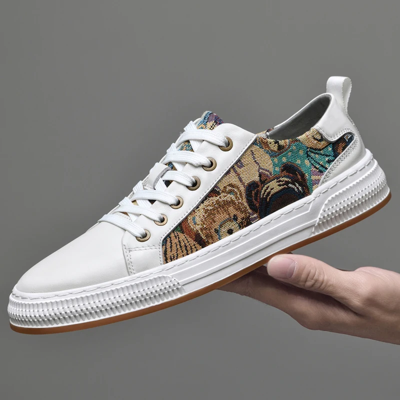 

2023 New Casual Shoes Men Genuine Leather Youth Fashion Men Shoes Black White Leather Sneakers Men Non-Slip Sport Casual Shoes