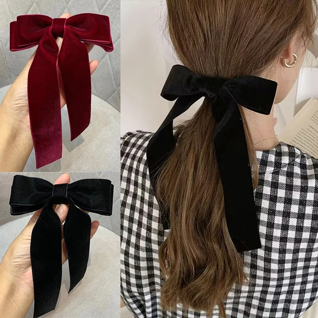 Vintage Black Solid Hair Bow Hairpins Women Elegant Hair Clips