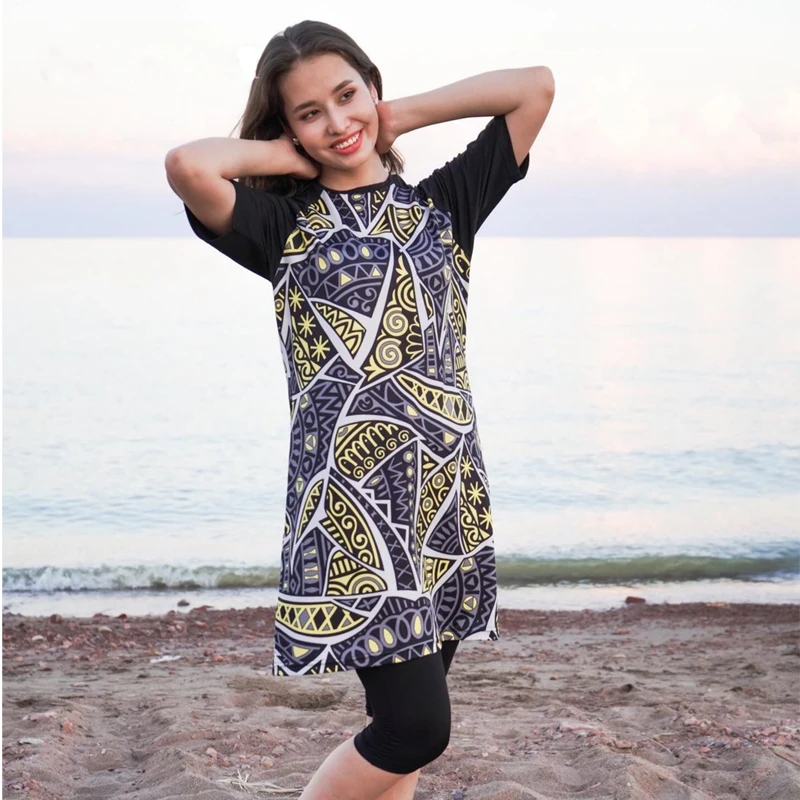 Swimsuit Women Muslim Islamic Female Hijab Burkini Swimwear Conservative Bathing Suit Short Sleeve Pants Beach 3Pcs women swimwear muslim swimwear