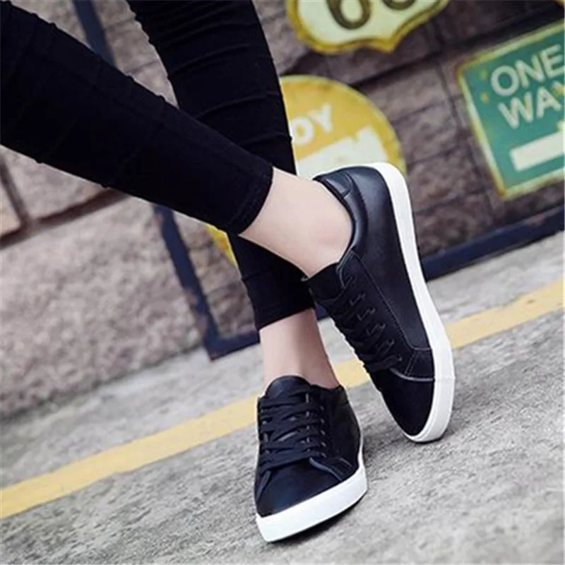 Women Shoes Fashion Sneakers High Quality PU Ladies Casual Loafers Lace-Up Low-cut White Sneaker Woman Vulcanize Flats Promotion