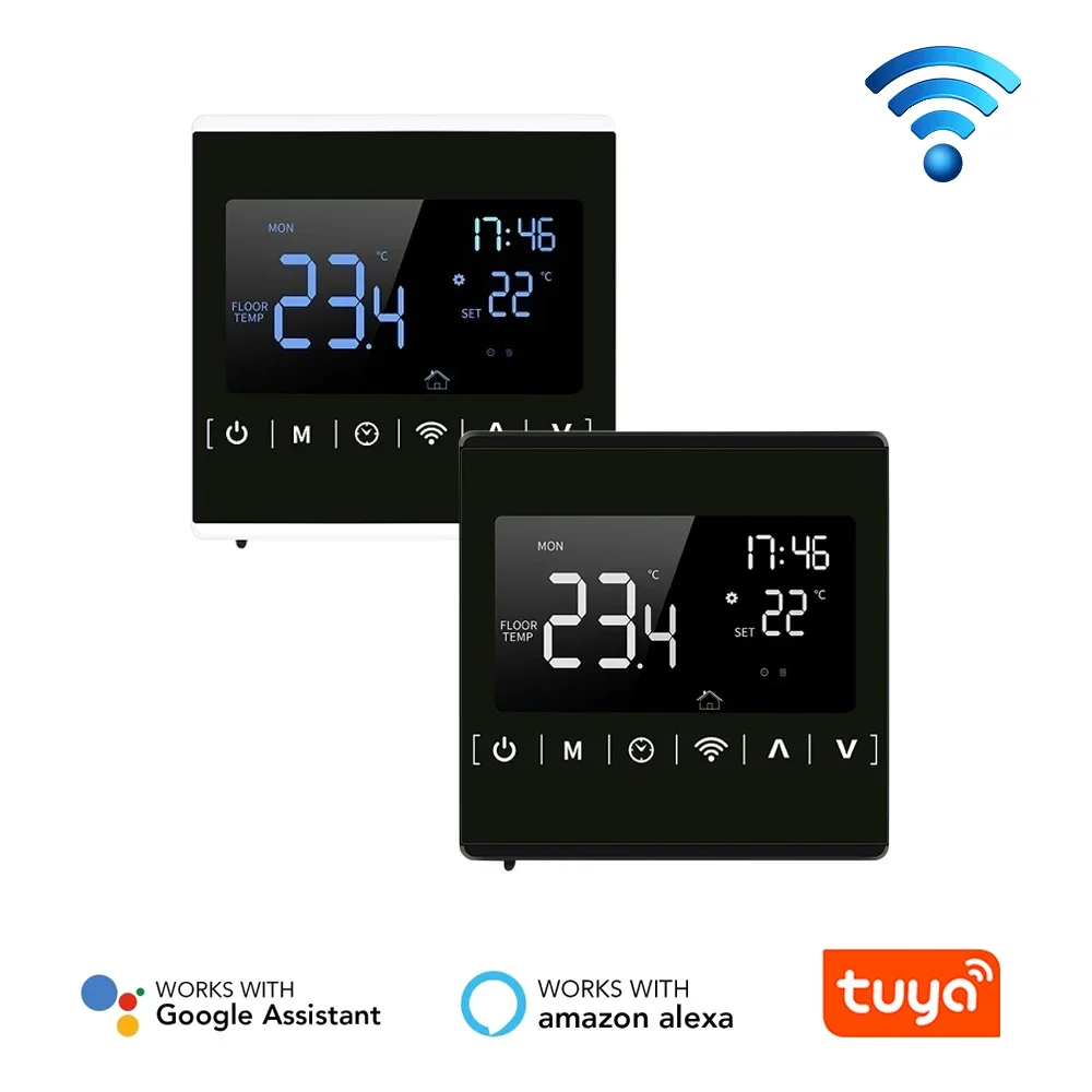 85-250V แบบเรือรัสเซีย110V 220V หน้าจอสัมผัสสีดำ Lampu Belakang Thermostat Programmable อุ่นอุณหภูมิ controller WIFI 1