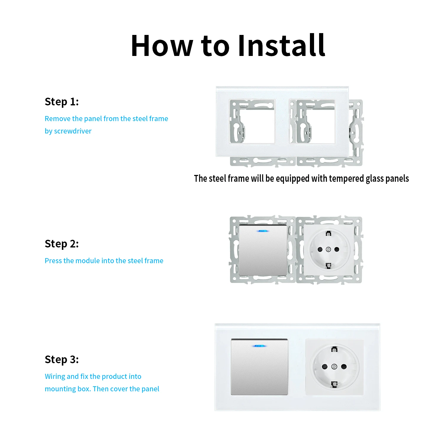 UBARO EU 153*82mm luxusní sklo panel zeď kolébkový spínač 10A nástrčkový 16A elektrický vývod a lampa senzor knoflík LED indikátor