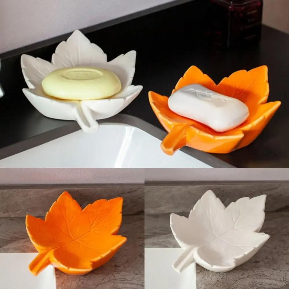 

Maple Shape Drain Soap Box Fashionable Ceramic Quick Drain Soap Saver Moisture-proof Self Draining Soap Dish Holder Decoration