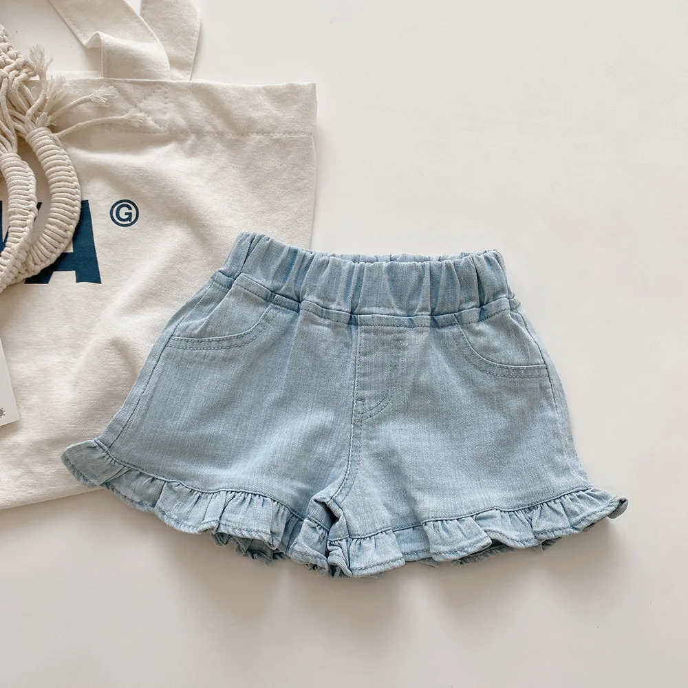 2-8Years Old Baby Girls Denim Shorts New Summer Fashion Elastic Waist Ruffles Hot Pants Korean Style Kids Girl Short Jeans