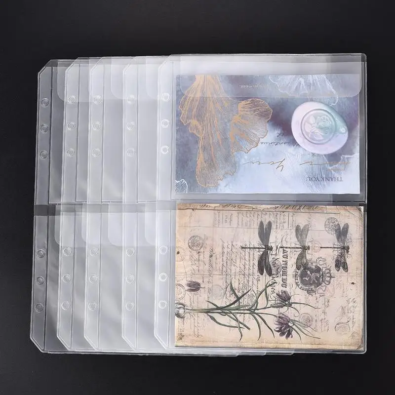 Storage Bag Storage Clip A5 6-Hole Strap Storage Clip And Storage Bag Scrapbook Cutting Die Organizing Sticker Transparent Bag Knife Pen