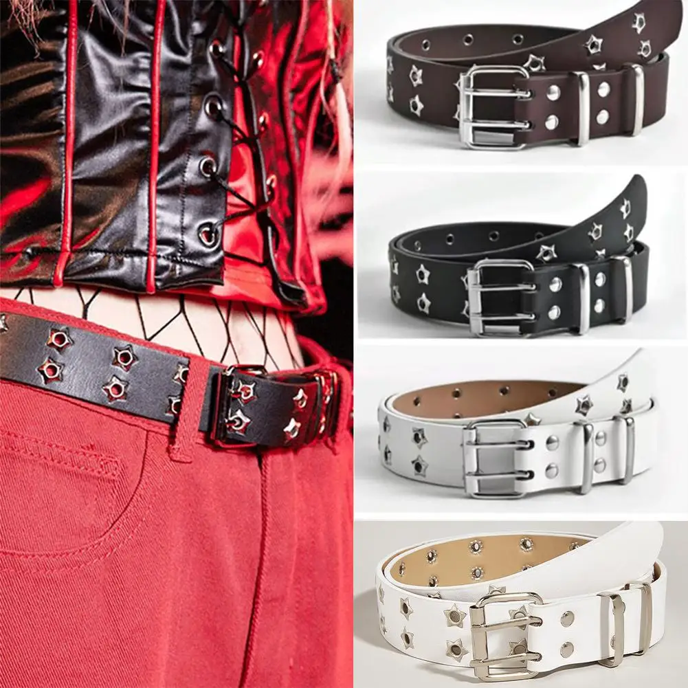 

NEW Star Eye Rivet Belt Double Row Hole Belt Punk Gothic Hip PU Leather Fashion Style Belt Decorative Jeans Hop Waistband Q2F3