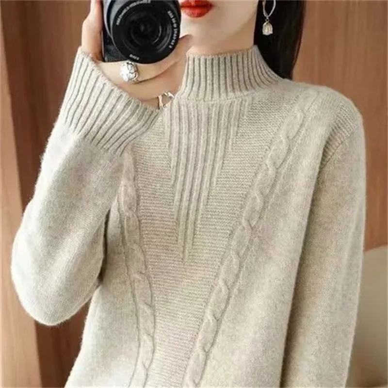 

Women Autumn Winter Turtleneck Sweater Vintage Harajuku Pullover Korean Solid Basic Knit Tops Slim Elastic Elegant Chic Jumper