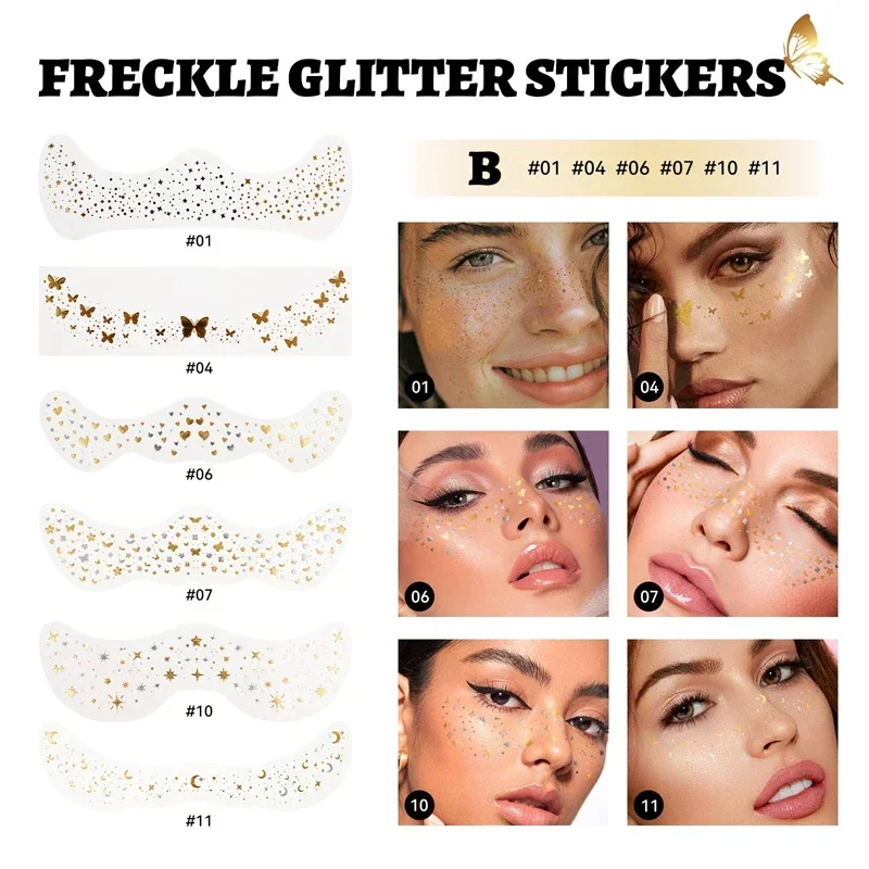 6pcs Hot Stamping Freckles Makeup Patches Waterproof Freckles Stickers Tattoo Glitter Bright Face Art Tattoo Sticker Gold Spot tattoo sticker,fake freckles stickers,makeup stickers