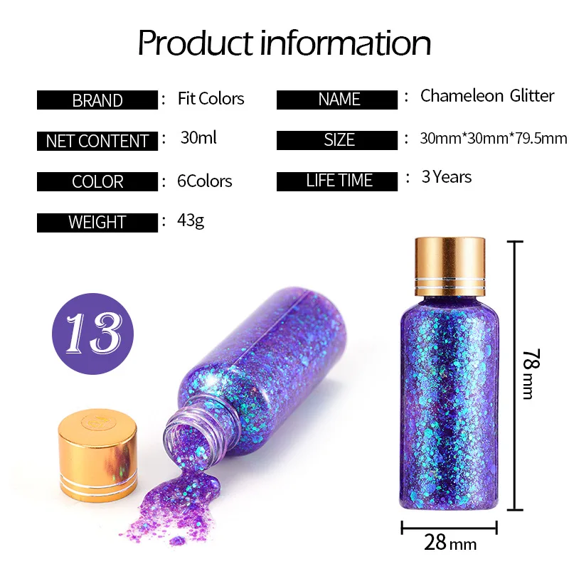 10 Color Glitter Gel Chameleon Glitter Merman Scale Face Body Lip Phantom Glitter Eye Shadow 6