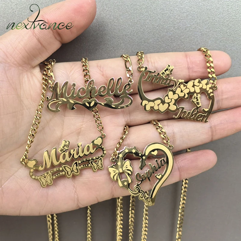 Nextvance Gold Color Custom Name Necklace With Heart Butterfly