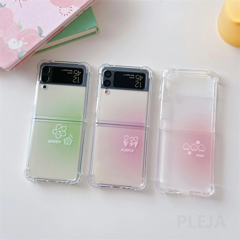 Cute Tulip Flowers Peach Phone Case For Samsung Galaxy Z Flip 3 5G Soft Clear Cover For ZFlip3 Flip3 Shockproof Protective Shell galaxy z flip3 case
