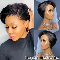 Cheveux birmans partie latérale coupe lutin perruques droites courte Bob perruque de cheveux 100% cheveux humains 13x4 dentelle avant perruques de cheveux humains couleur naturelle 4