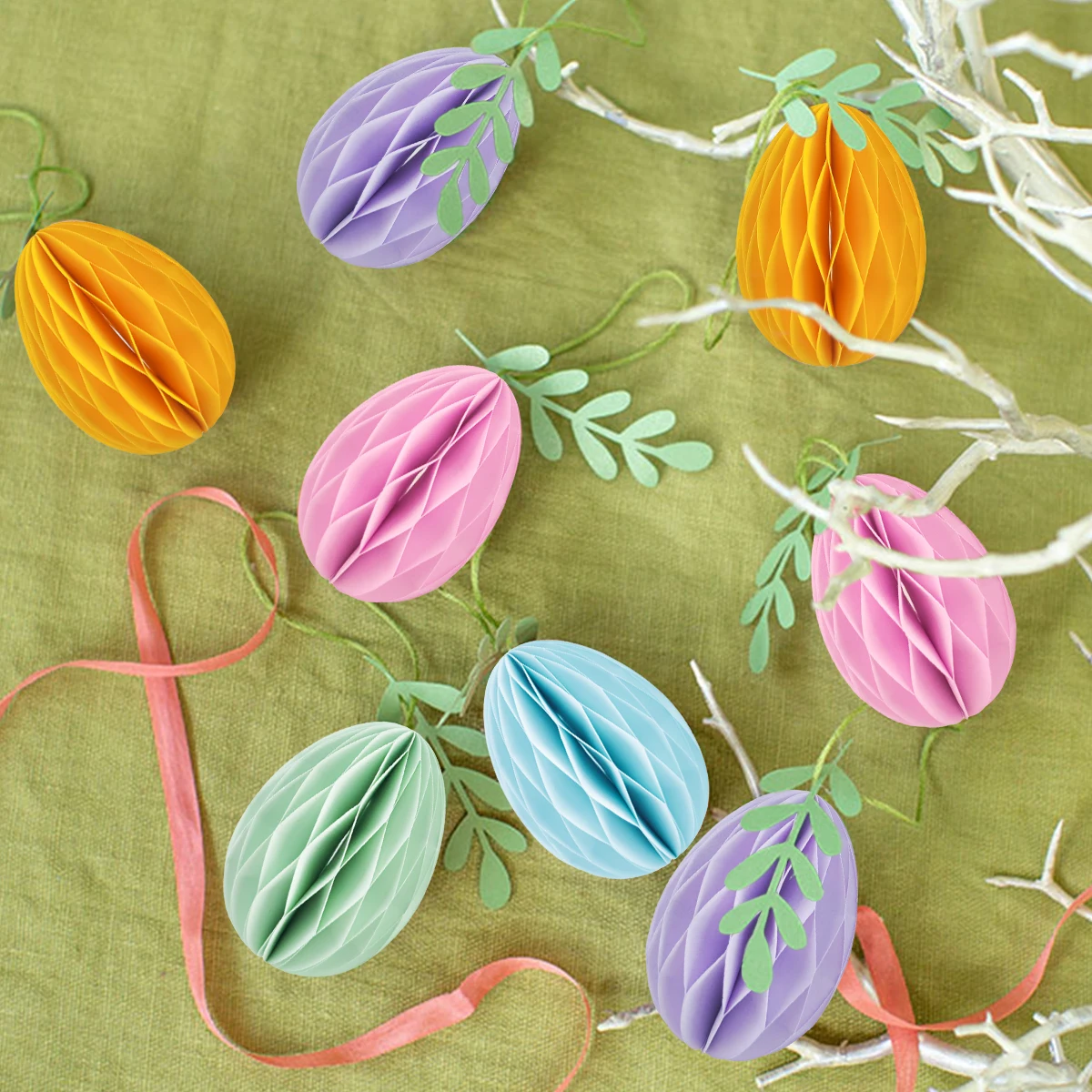 

2024 Happy Easter Egg Honeycomb Ball Decoration Thick Paper Honeycomb Balls