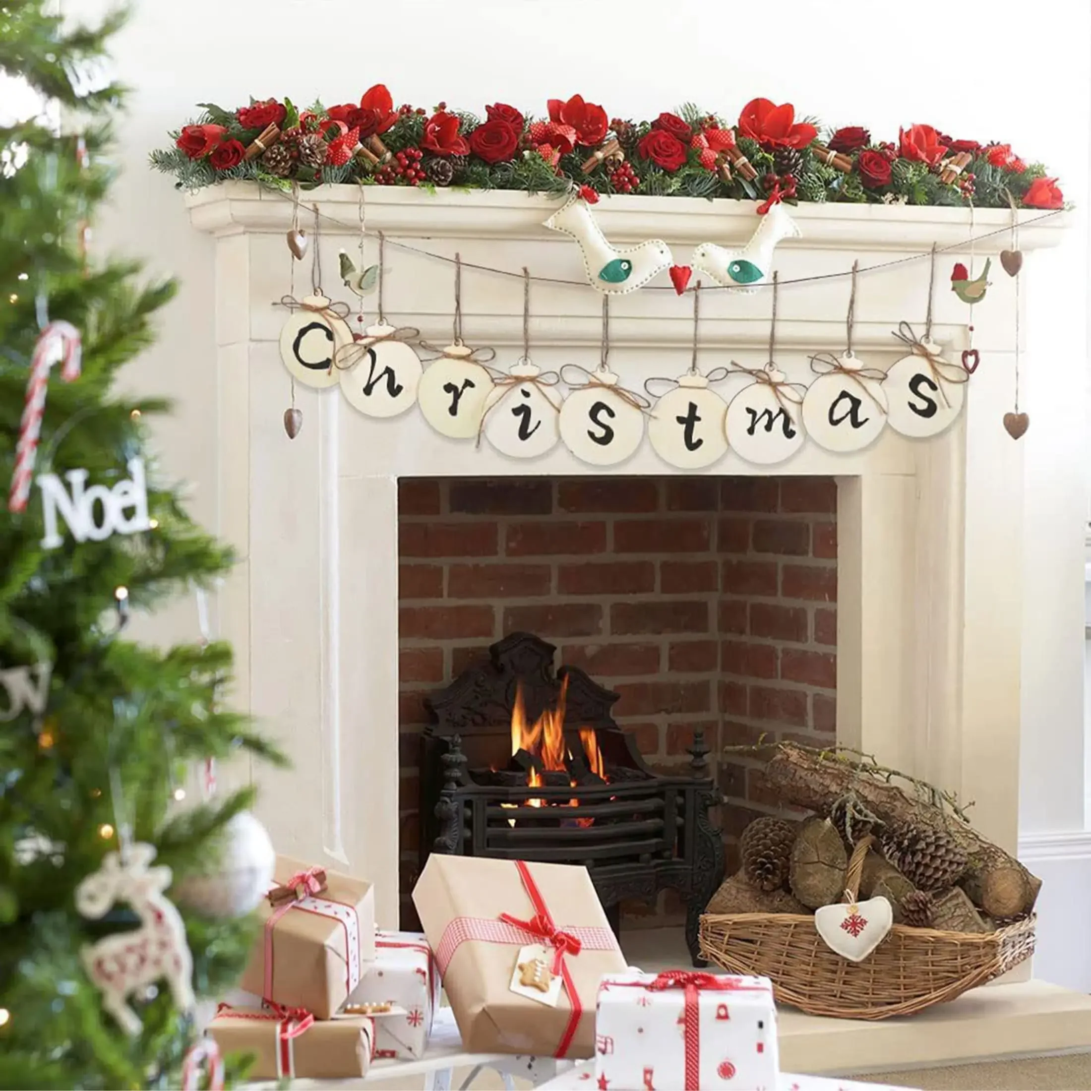 10pcs-Christmas Table Decorations Signs Christmas Tree Wooden Table Decorations Signs for Holidays Christmas Dinner Party Coffee