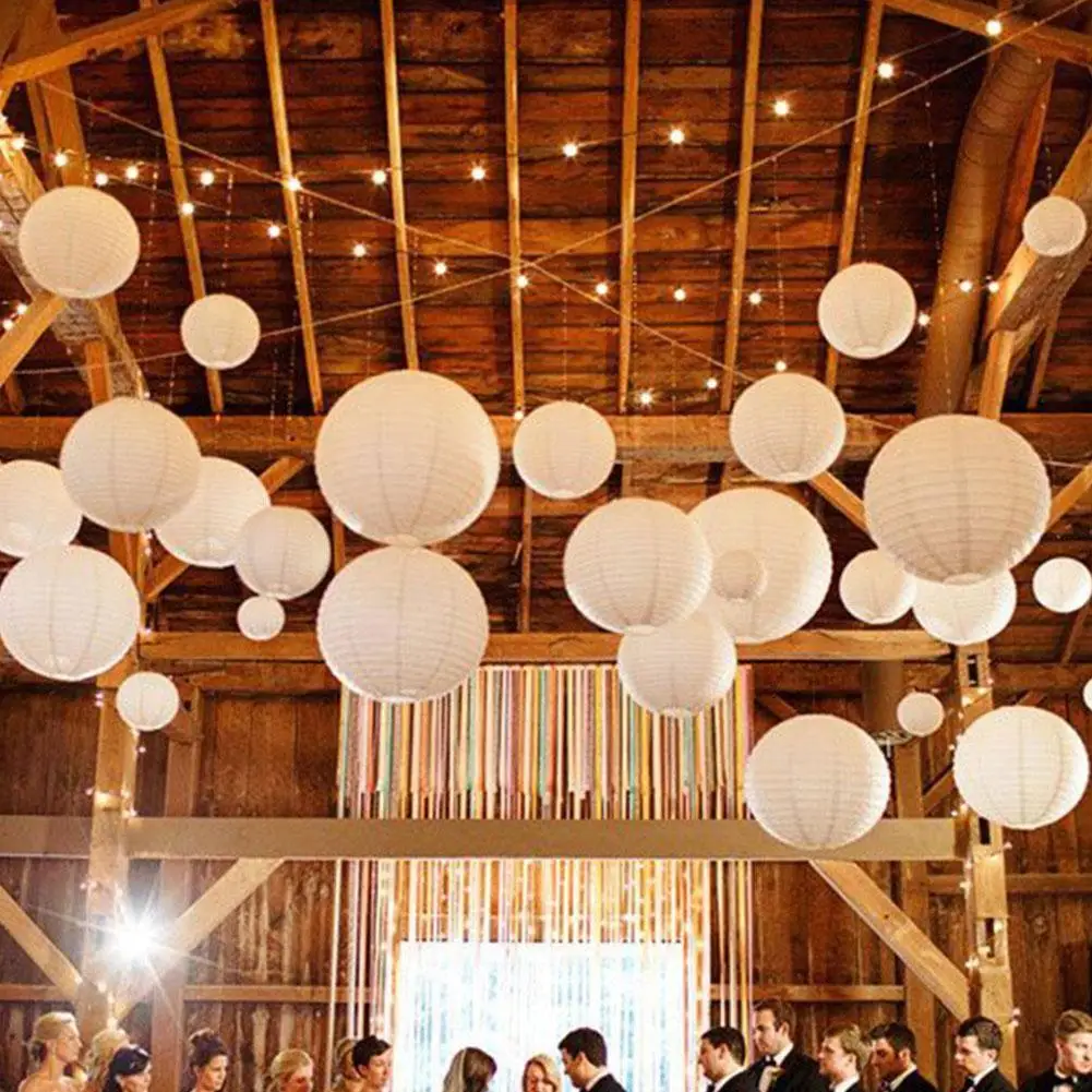 Chinese Paper Ball Lampion Hanging 1Pcs White Wedding Decoration Paper Lanterns Lampshade Birthday Party Holiday Decorations