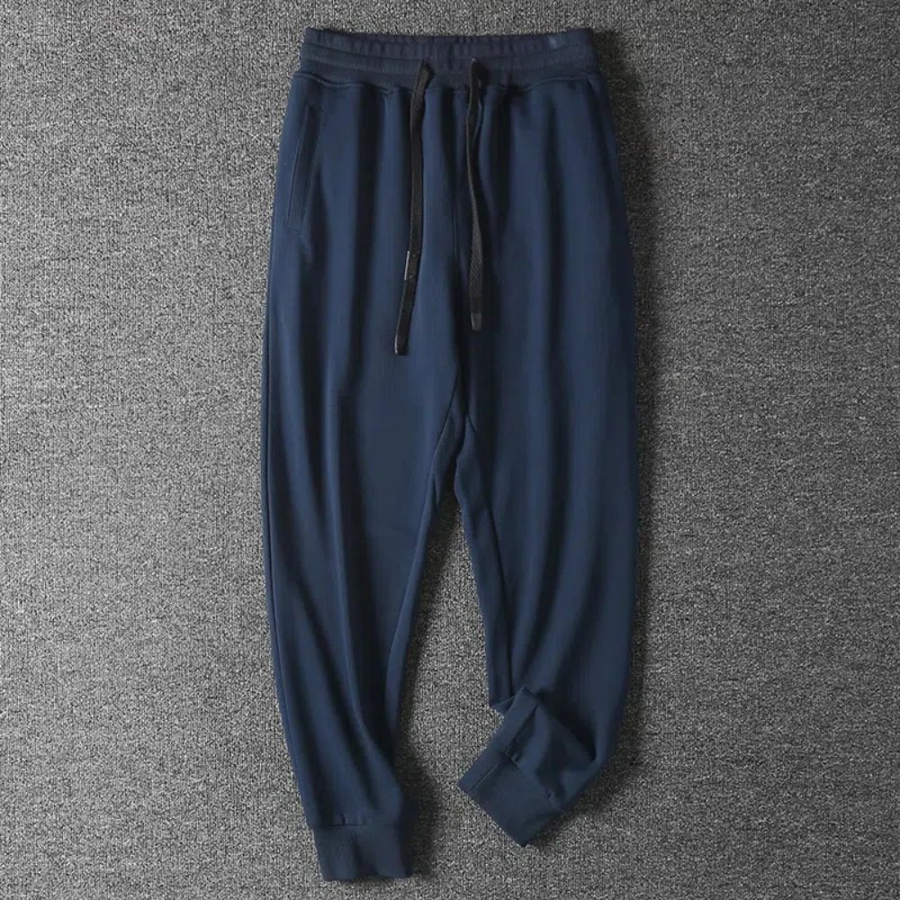 Spring New American Retro Heavyweight Solid Color Knitted Sweatpants 85% Cotton Men's Casual Sport Drawstring Ankle-tied Pants