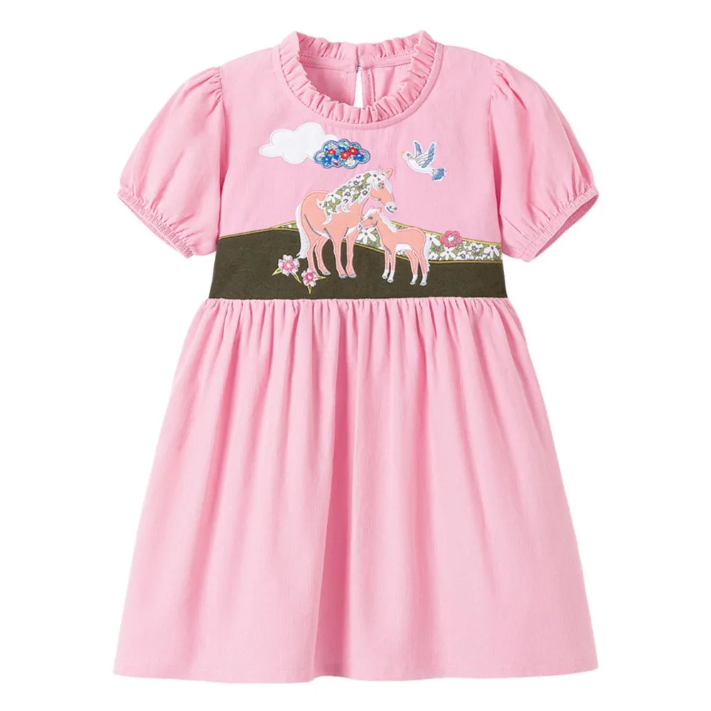 Children's Clothing Baby Girls 2025 Summer Embroidered Cartoon Casual Dresses Pink Dresses Kids Clothes