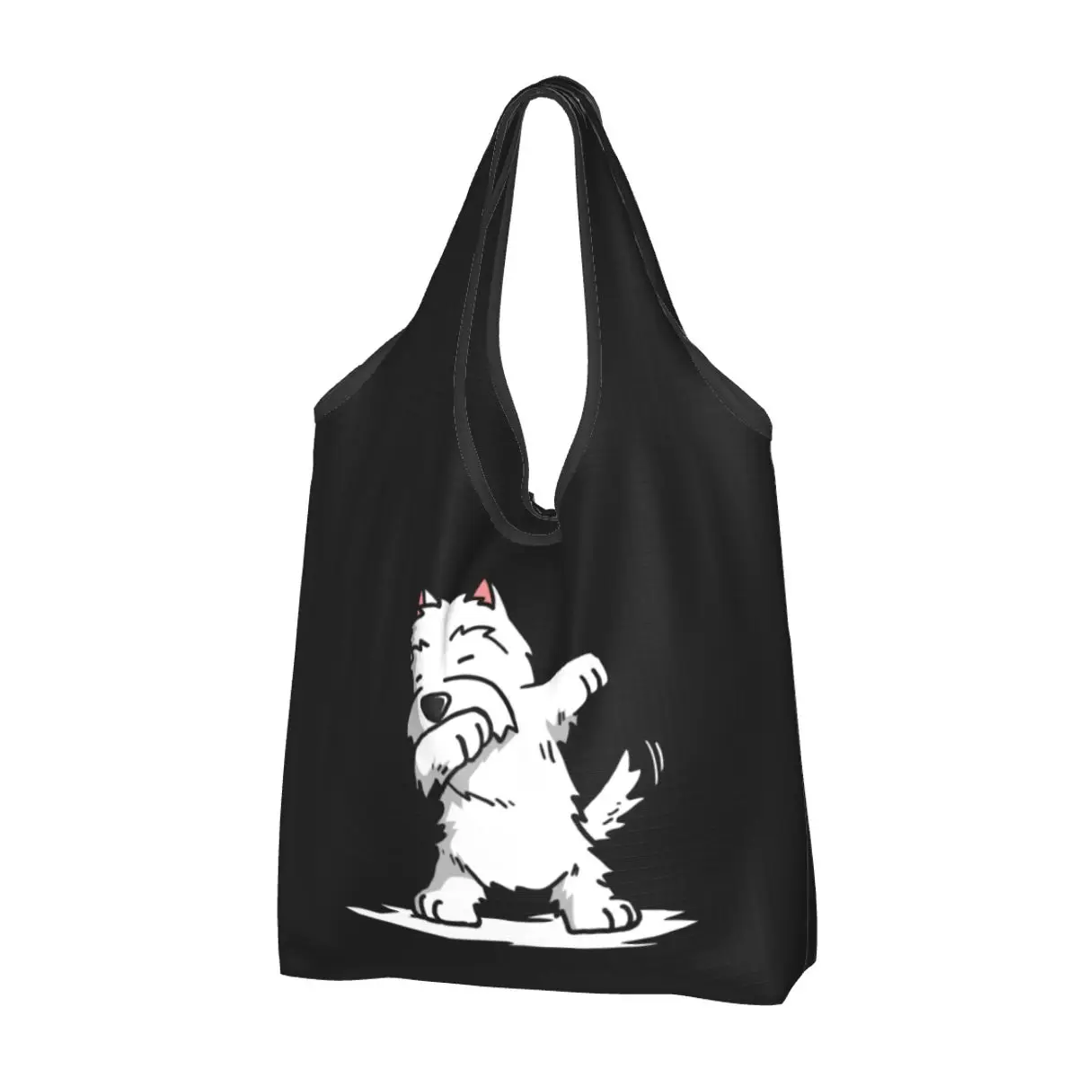 

Large Reusable Funny Dabbing West Highland White Terrier Dog Grocery Bags Recycle Foldable Shopping Eco Bag Washable With Pouch