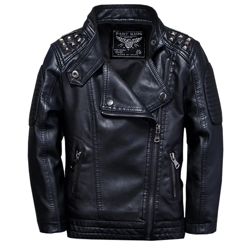 Kids Jackets Winter Children GENUINE PU Leather Jacket Zipper Boy'S Rivets Fashion Kids Spring Jacket Clothes Solid Outerwear Coats 2-16Y