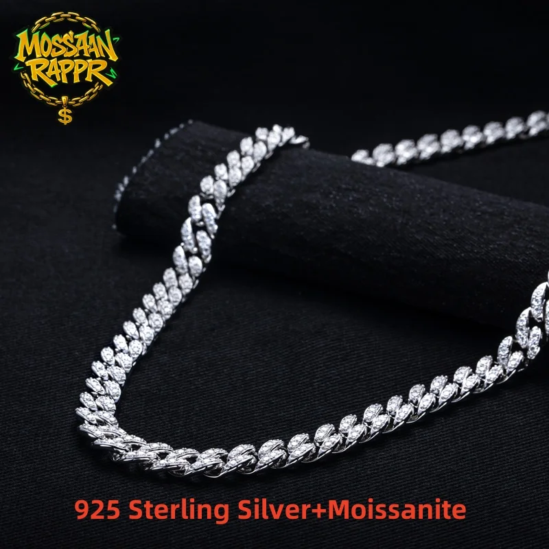 MossanRappr 5.18-15.07cttw Moissanite Iced Out Cuban Link Necklace Hip Hop Chain 925 Sterling Silver Men's Fashion Punk Jewelry