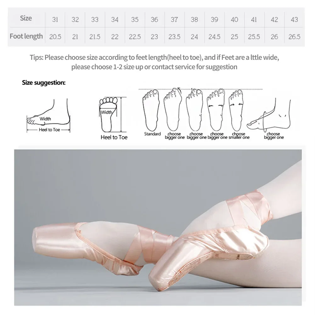 Women Ballet Pointe Shoes Professional Girls Satin Pink Ballerina Shoes With Silicone Toe Pad Kids Girls Ballet Shoes 6