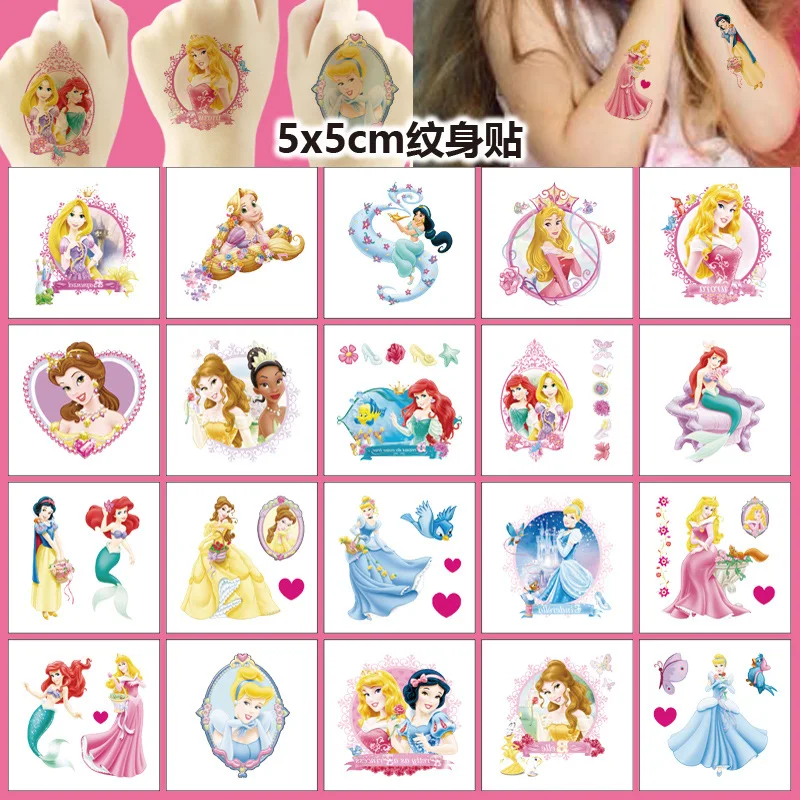 

20pcs Disney Princess Tattoo Stickers Mermaid Snow White Aurora Princess Cartoon Stickers Girls Birthday Party Shower Supplies