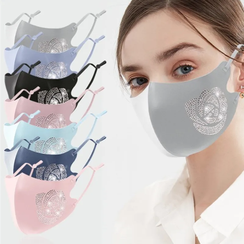 Ice Silk Rhinestone Cloth Masks Washable Rhinestone Flash Drill Summer Adult Dustproof Sunscreen Breathable Mask face mask disposable face mask cotton face mask