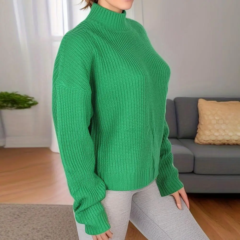 

Cozy Solid Color Pullover Stylish Women's Cropped Sweater Collection Half High Collar Knit Top Long Sleeve Ribbed for Autumn