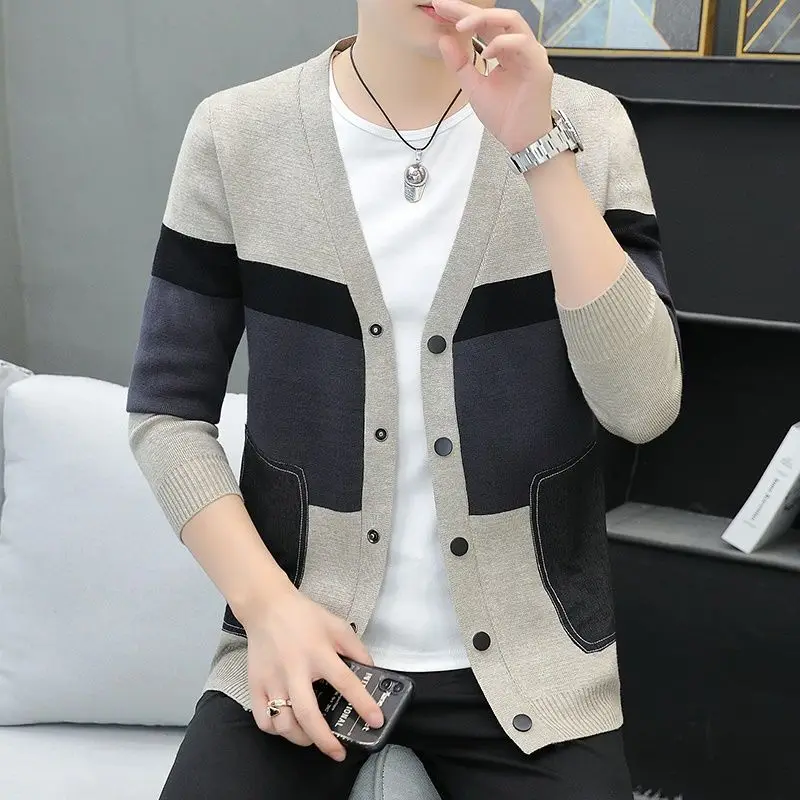 

Men's Clothing Coat with Pockets Knit Sweater Male Jacket Cardigan No Hoodie Elegant Large Big Size Classic Pull Oversize Warm X