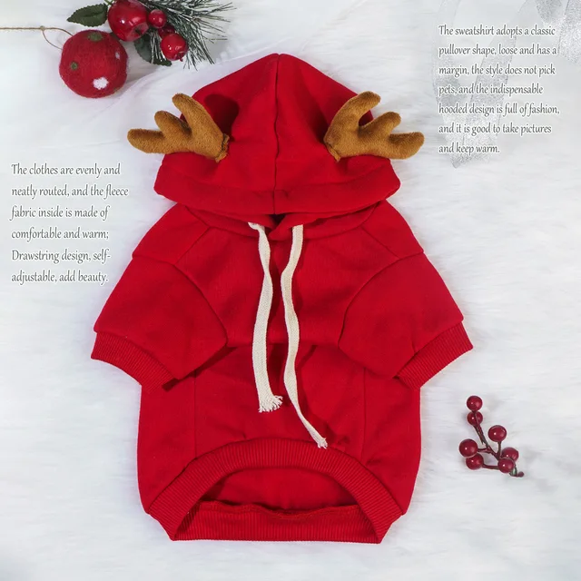 Pullover de Noël pour Chien Renne - Sweat à capuche pour petits, jouets, mini et moyens races - Chaleur en polyester tissé pour 4