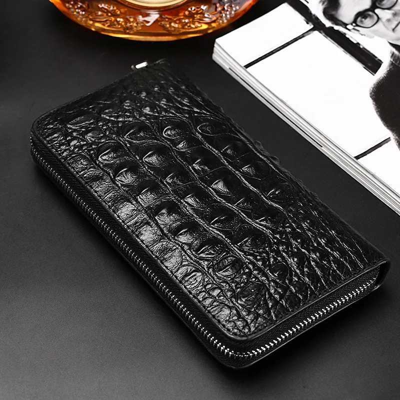 Business Men's Wallet Genuine Leather Clutch Purse Men Zipper Fashion Long Crocodile Pattern Cowhide Hand Bag Man Card Holder