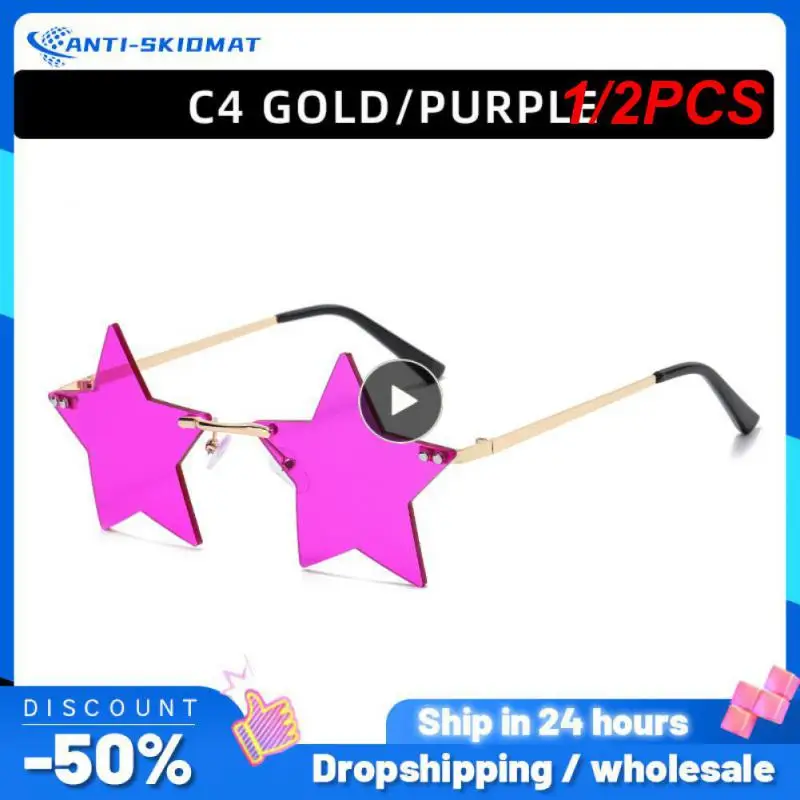 

1/2PCS Rimless Star Shape Sunglasses Trendy Sun Glasses Party Glasses Funny Pentagram Eyewear Christmas Decoration Eyeglasses