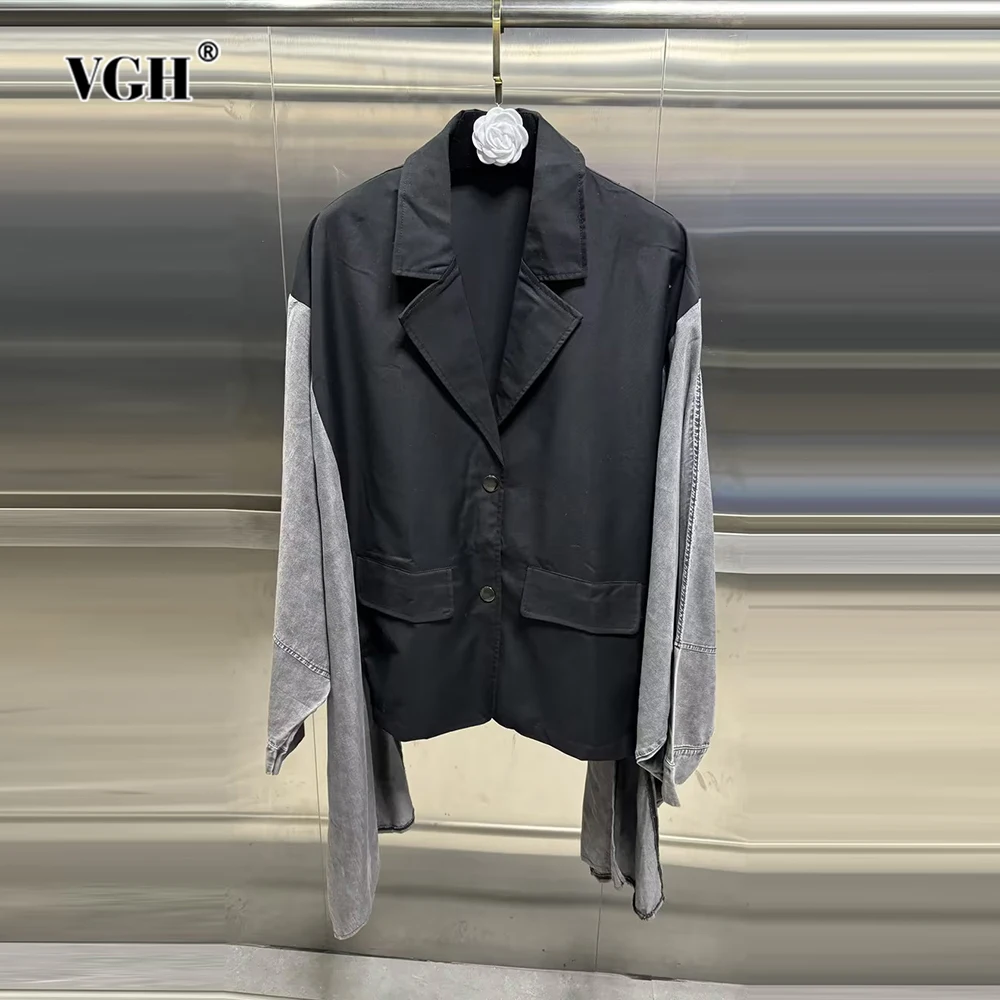 

Женское лоскутное пальто VGH, повседневное Свободное пальто с отложным воротником и рукавами «летучая мышь», на пуговицах, популярный цвет, минималистичный стиль