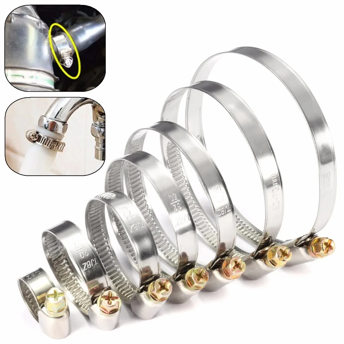 hose clamps Pipe Clamps Stainless Steel Hose Clips Car Fuel Hose Pipe Clamps Worm Drive Durable Anti-oxidation 5 10pcs