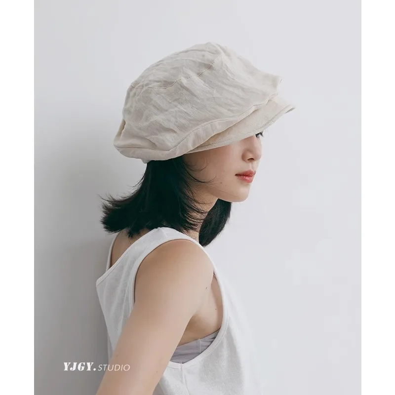 Breathable linen loose-fitting vintage Cloud Hat Artsy Day Painter hat Adjustable Newsboy hat ladies summer