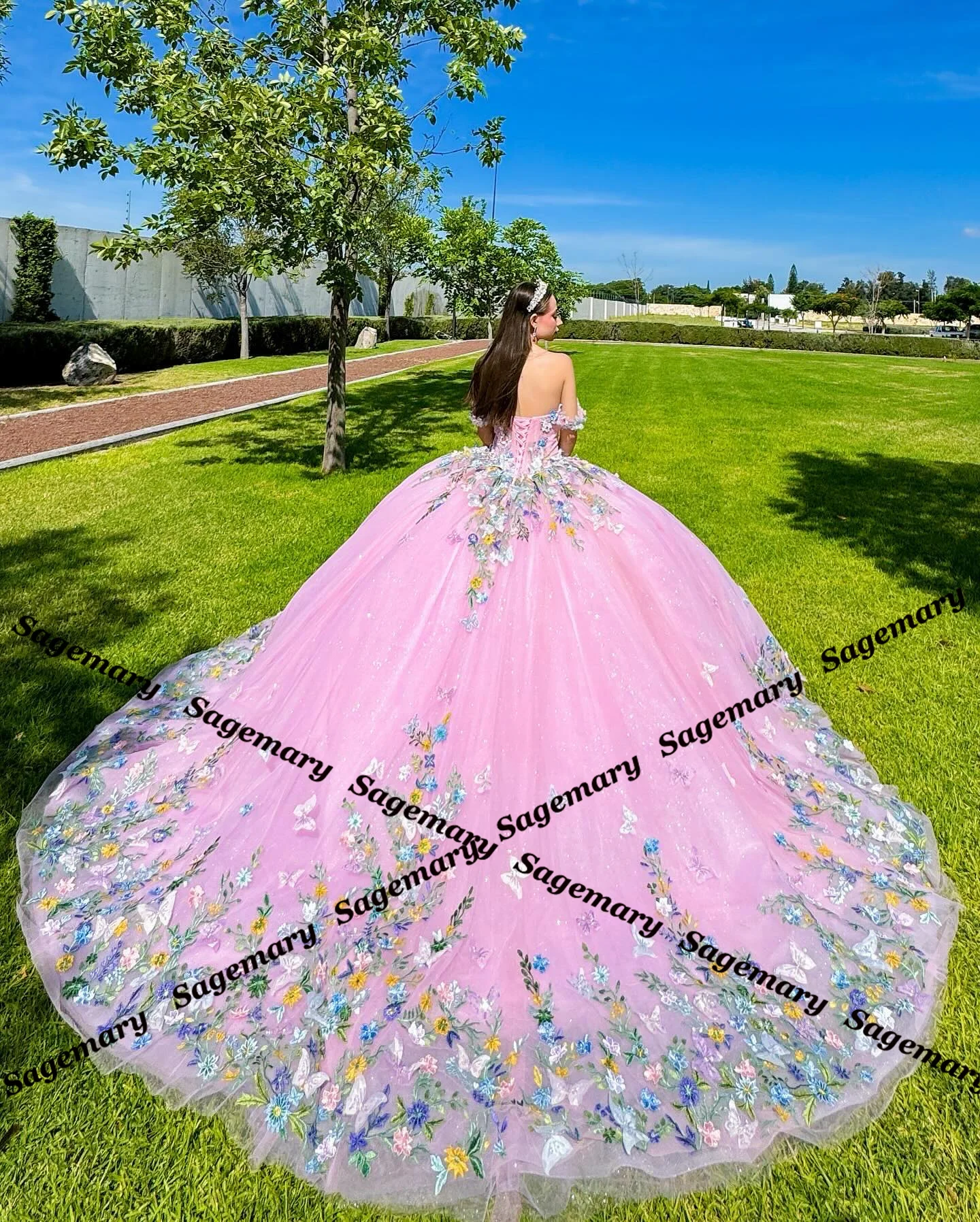 Quinceanera Dresses Appliques Off the Shoulder Lace up Ruched Tulle Robe Princesse Fairytale Sagemary Customized Bleu Femm