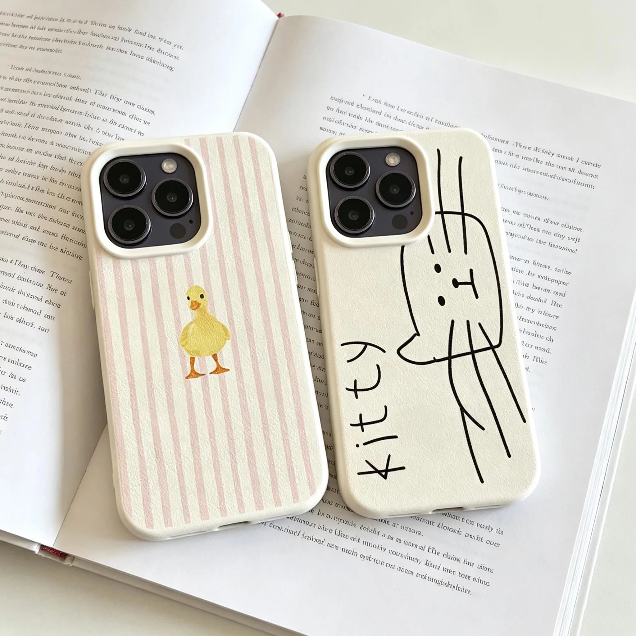 Lichee Texture Striped Duck Art Cat Design Case Cover