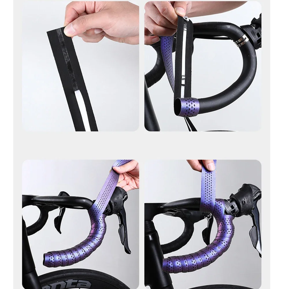 Gradient Purple Road Bike Bend Handle Strap Bicycle Handlebar Tape Breathable Anti Slip Waterproof EVA Shock Absorber Bike Tape
